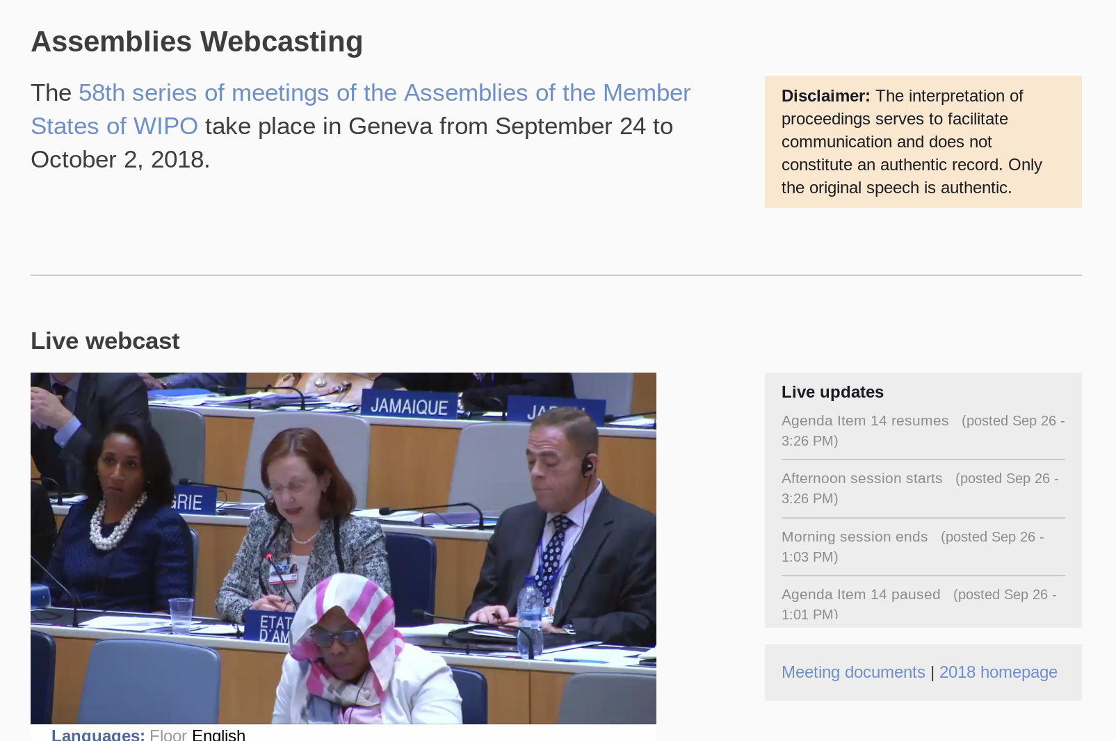 WIPO General Assembly 2018 Statement of the United States on the WIPO Treaty for the Protection